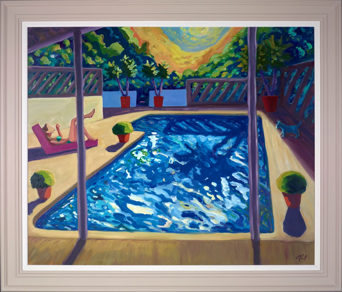 Palms, Pool and Blue Dog