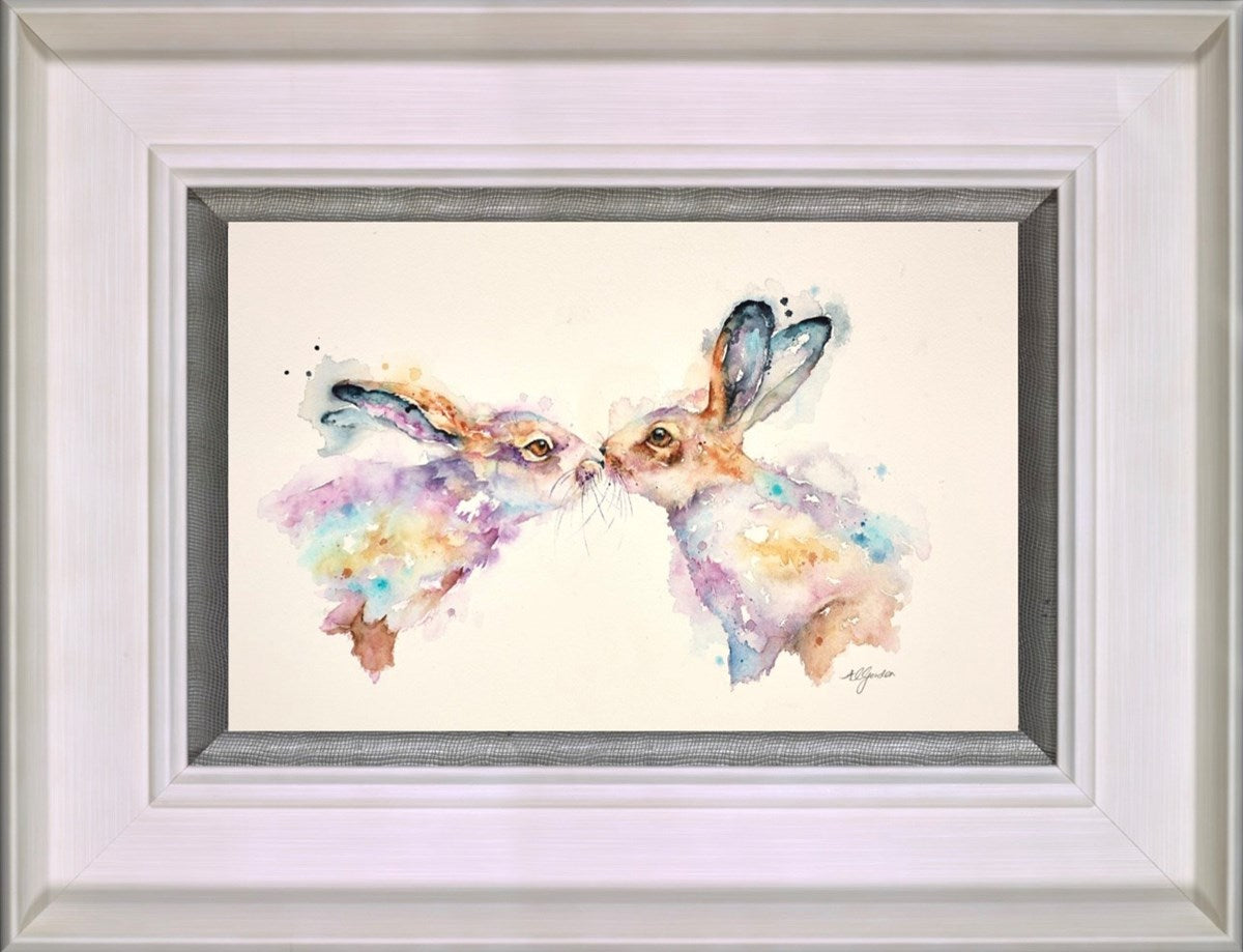 Tangled Whiskers- Kissing Hares (Framed)