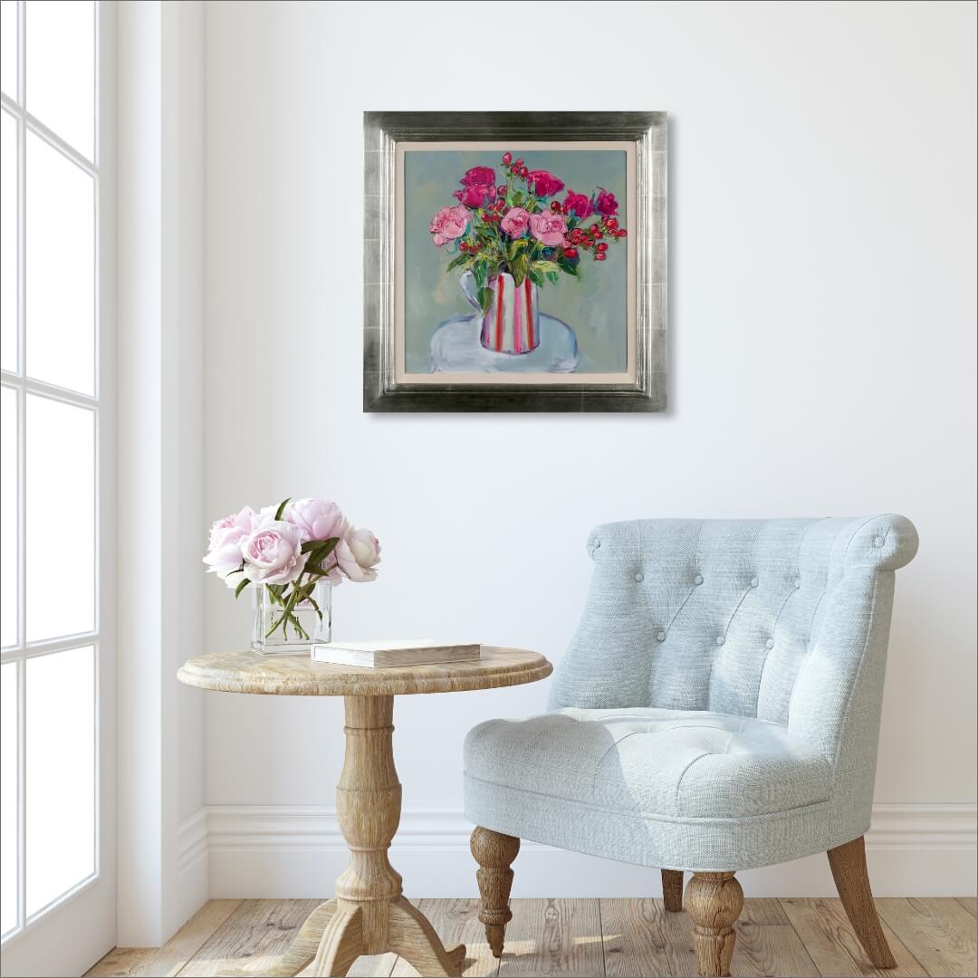 Roses In Striped Vase