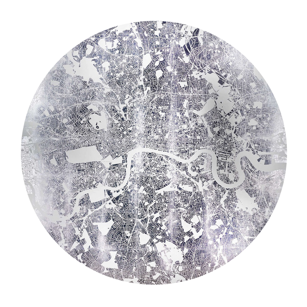 Mappa Mundi London (White On Silver)