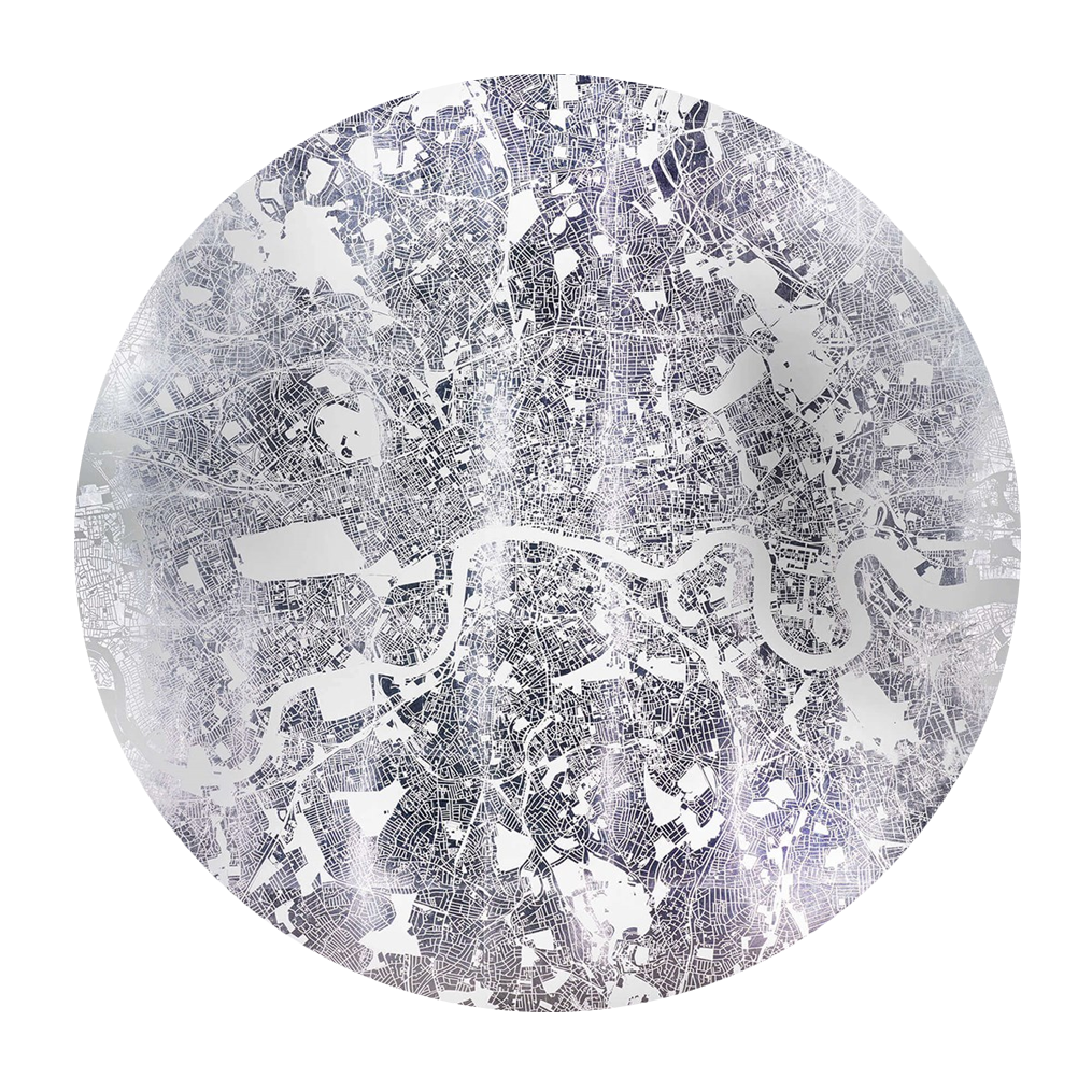 Mappa Mundi London (White On Silver)
