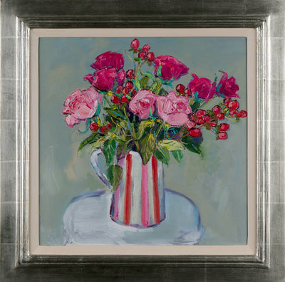 Roses in Striped Vase