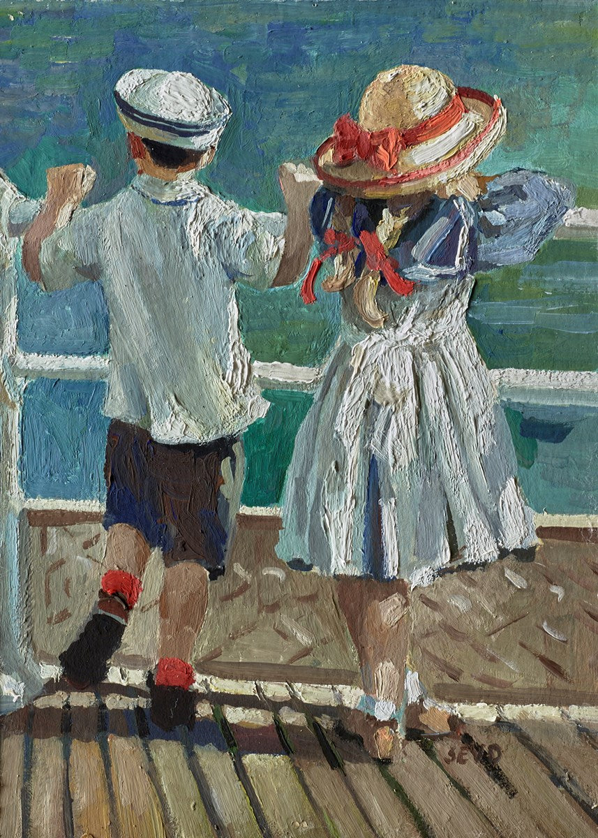 Young Boy and Young Girl Standing on a Pier