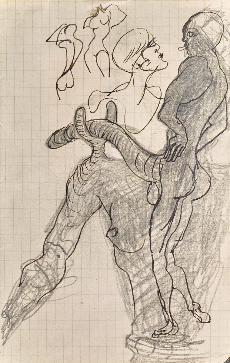 Etude de Mode, Phallus sur Béquilles, Dessin de Femme pour la Mode