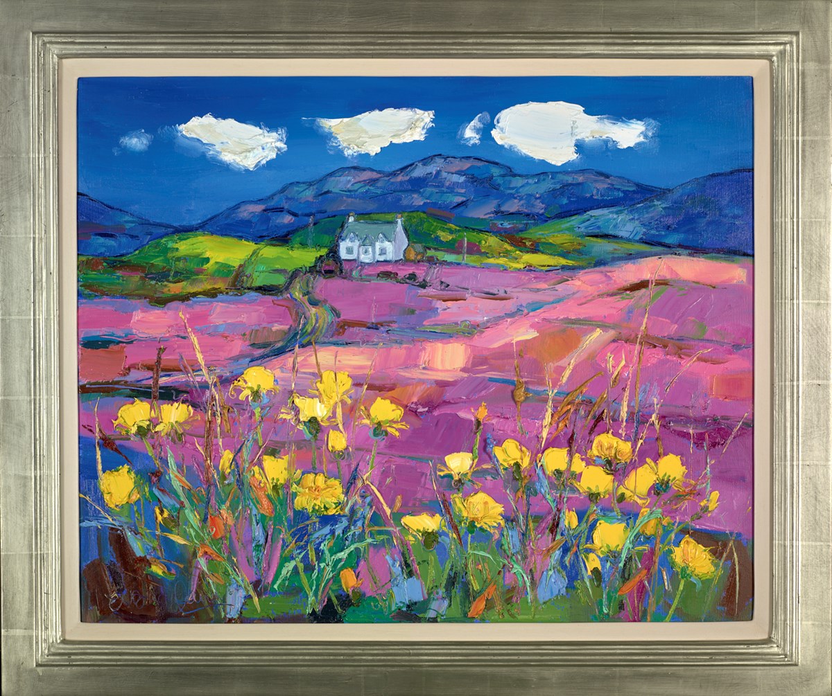Cottage through Yellow Flowers, Rodel, Harris