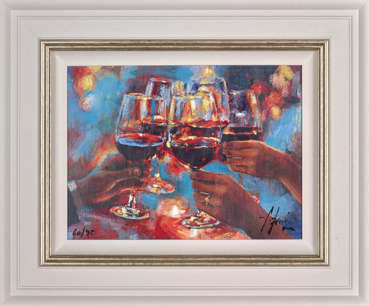 Wine and Blue Lights Red (Framed)