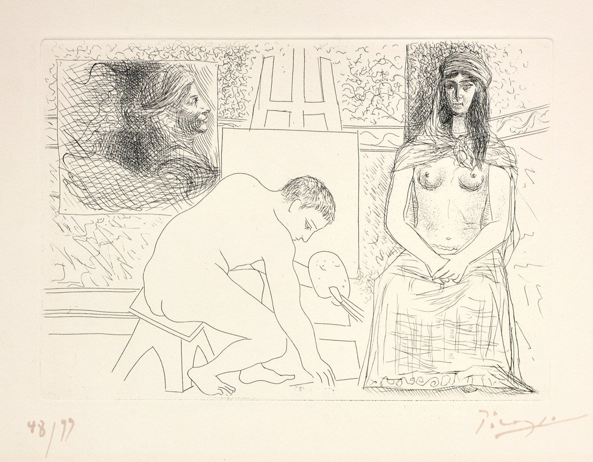 Peintre Ramassant Son Pinceau, Avec Un Modèle Au Turban