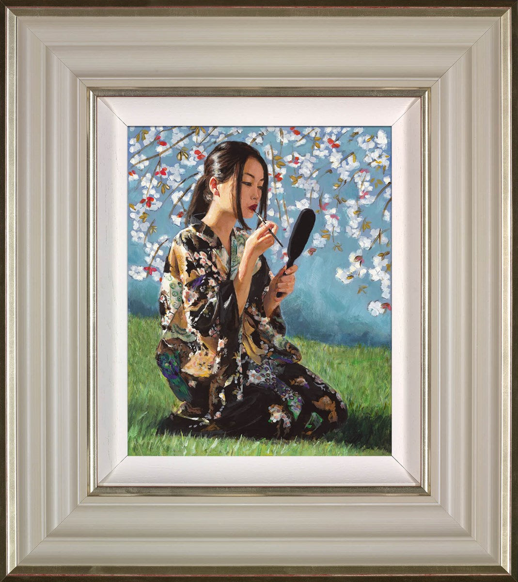 Geisha With White Flowers II (Framed)